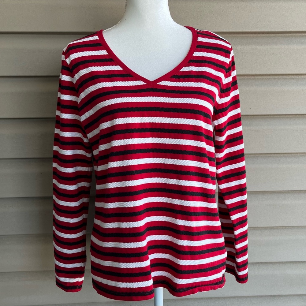 •Talbots• Cotton Knit Striped V-Neck Pullover Top - Size Large
